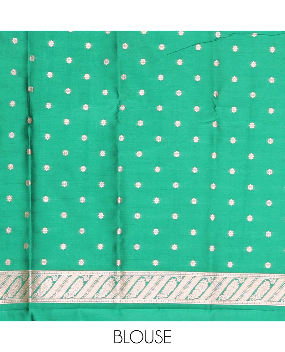 Green butter silk saree with zari buttas, floral zari design border & intricate pallu