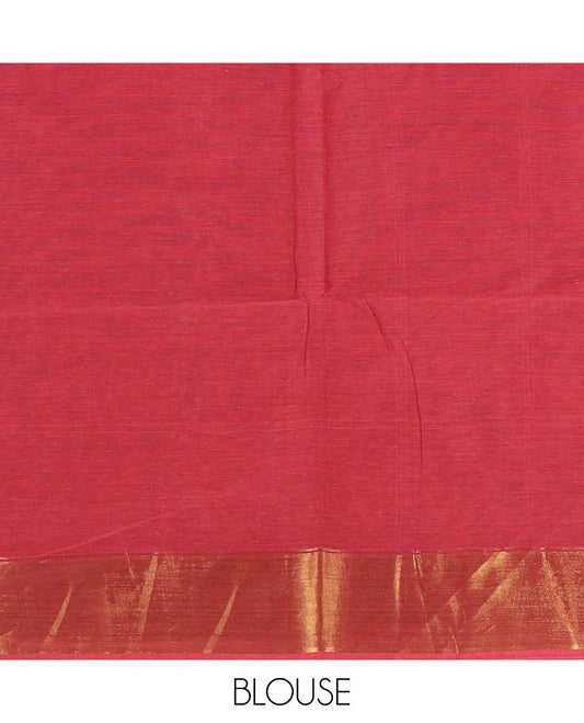 Brick red striped jute cotton saree, zari border of stripes and pallu of stripes