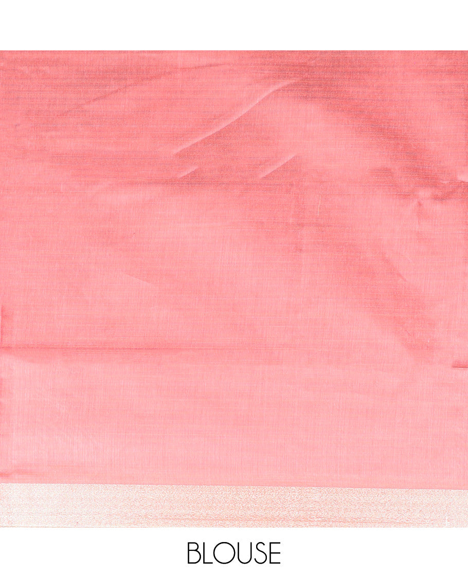 Grey hand brush painting style floral printed chirala cotton saree, plain border, and contrast floral printed pallu