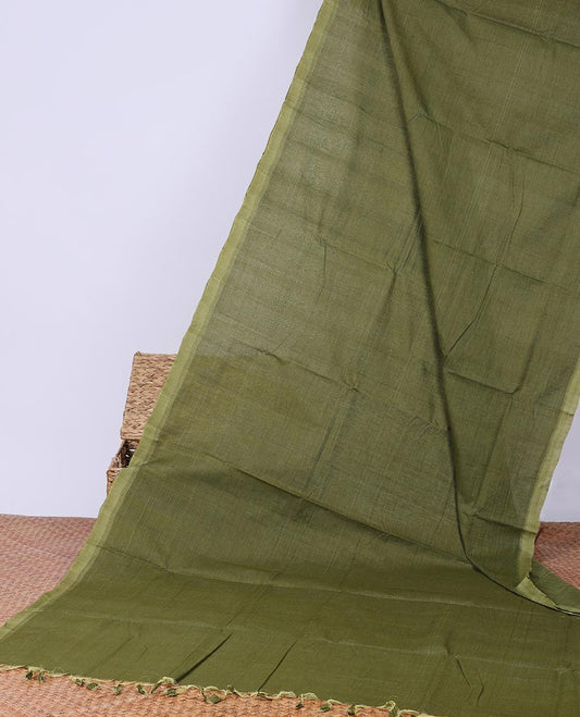 Borderless Plain Green khadi cotton saree