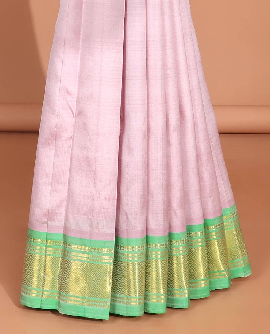 Lavender  floral buttas kancheepuram silk saree with contrast border of sombu,banaras, jaal design & zari design pallu