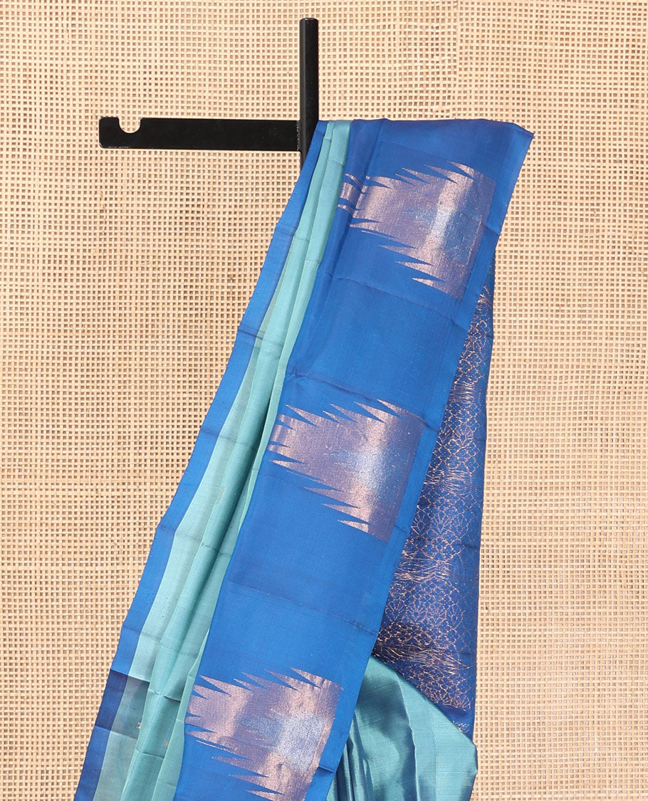 Blue Mayuri Lite Silk Mix Saree, Woven with Thazampoo Rekku Buttas, Complemented by a Contrast Thazampoo Rekku Border, a Grand Pallu, and a Contrast Blouse