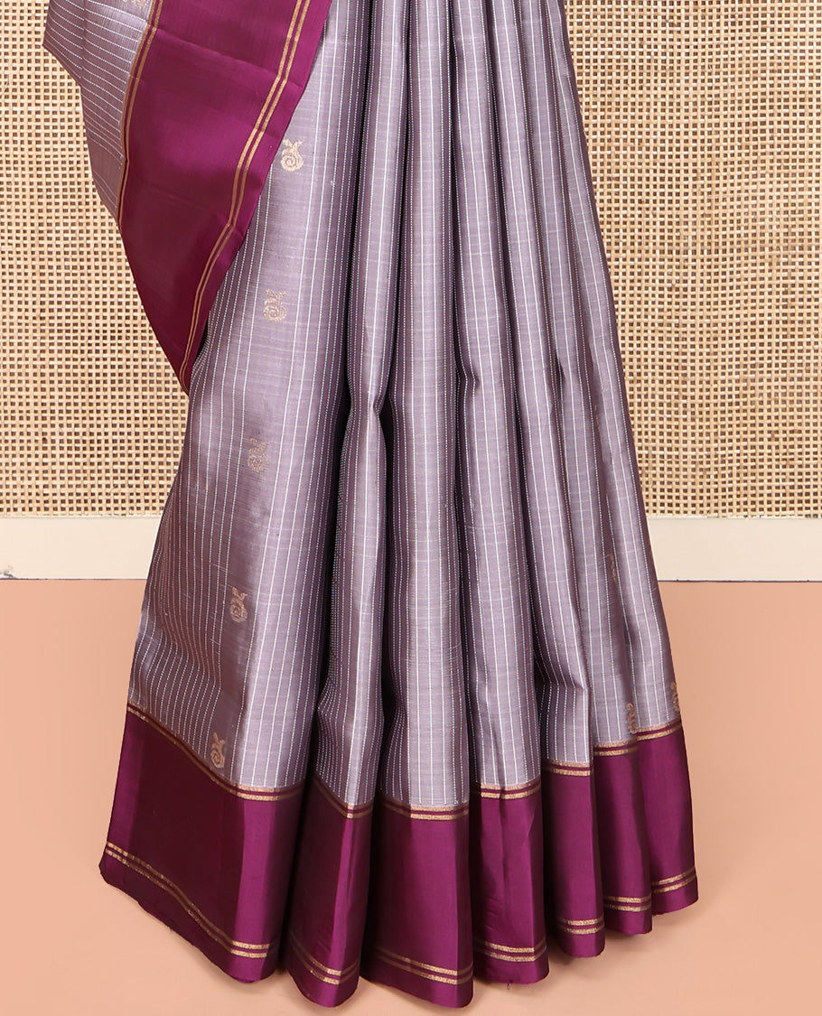 Grey Mayuri Lite Silk Mix Saree, Woven with Zari Buttas All Over Its Body, Complemented by a Contrast Border, Pallu of Intricate Designs, and Paired with a Contrast Blouse