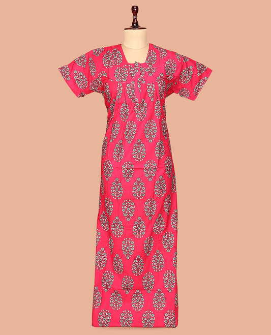 Pink Lace Work Cotton-Blended Nighty