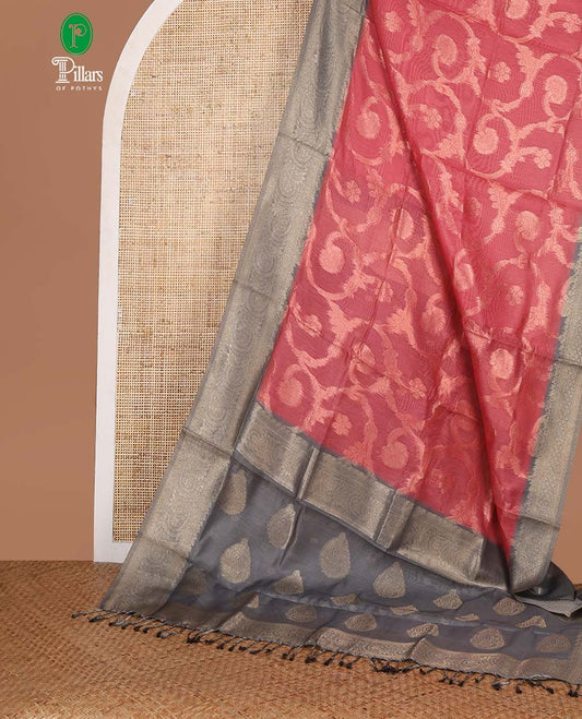 Rani pink jaal zari weaving banaras brasso saree with contrast jacquard border & rich weaving pallu along with butta design blouse