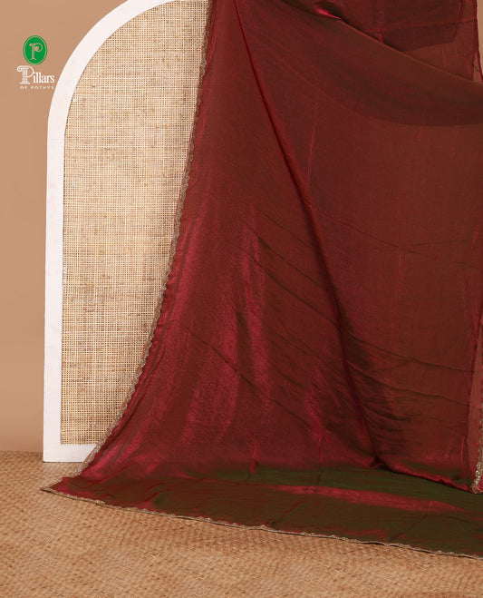 Magenta fendy chiffon saree with hand work border & self pallu along with hand work blouse