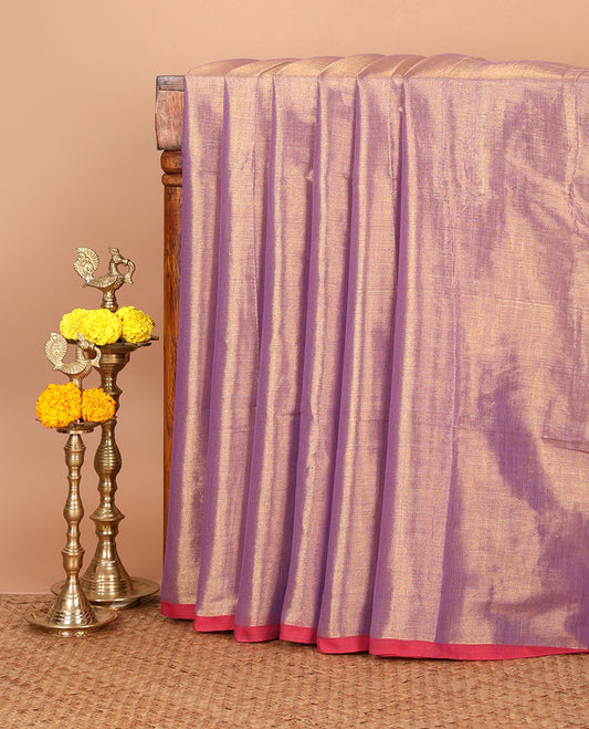 Borderless lavender full-plain design tissue saree, self-pallu with tassels & matching plain blouse