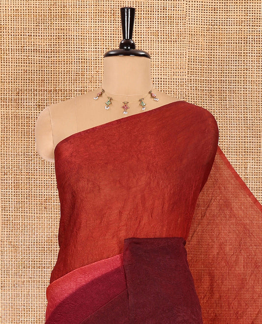 Borderless rust and purple ombre-style crushed plain fendy chiffon saree, self-pallu, and a matching plain blouse