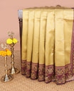 Mustard copper zari weaving litchi silk saree with contrast meena butta border & meena style design pallu along with contrast blouse