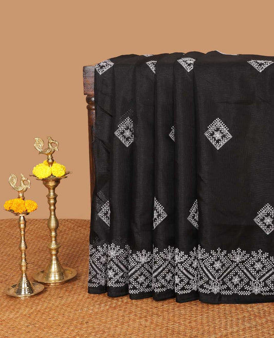 Black thread embroidery kotta cotton saree with thread embroidery border & self pallu along with plain blouse