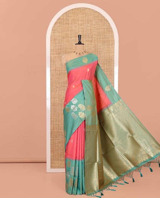 Pink Elite Soft Silk Saree, Adorned with Zari Buttas, Contrast Intricate Border, Jaal Pallu, and a Contrast Blouse