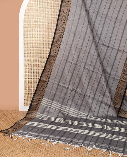 Silver grey annam, rudraksh zari design narayanapet cotton saree with annam thread border & cheer pallu along with running blouse