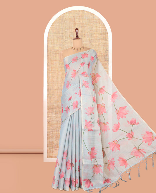 Borderless Blue Tissue Cotton Saree