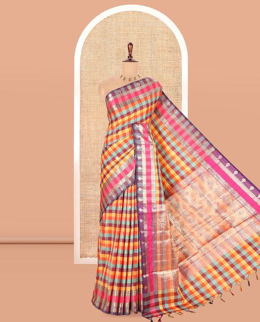 Yellow Semi-Katan Silk Saree