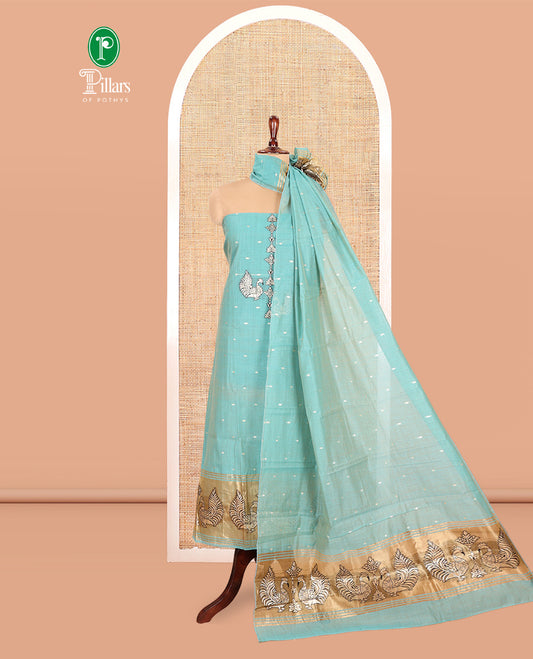 Blue Chanderi Material Chudidar, Zari Buttas and Annam Buttas Top, Matching Bottom, Annam Buttas Dupatta
