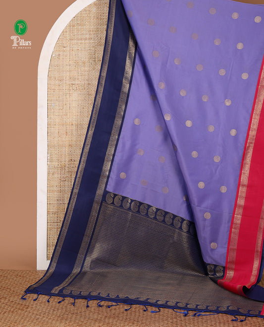 Violet chakra buttas semi-soft silksaree,contrast ganga jamuna rettai pettu traditional border & pallu of paisley & stripes