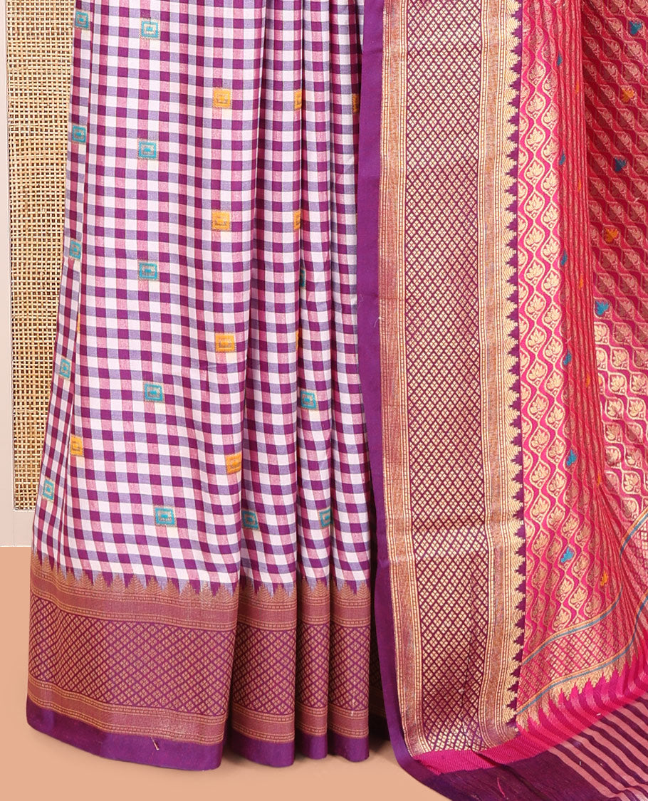 Dark Purple Chettinad-Style Soft Silk Saree