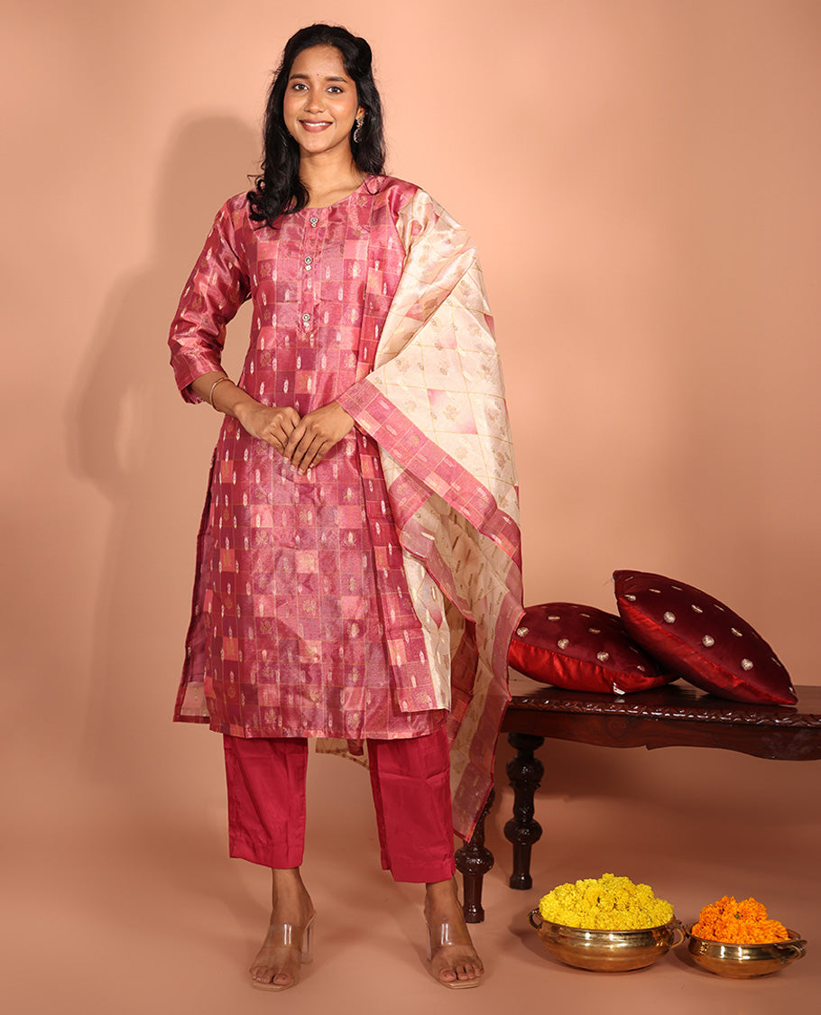 Red Kancheevaram Readymade Suit