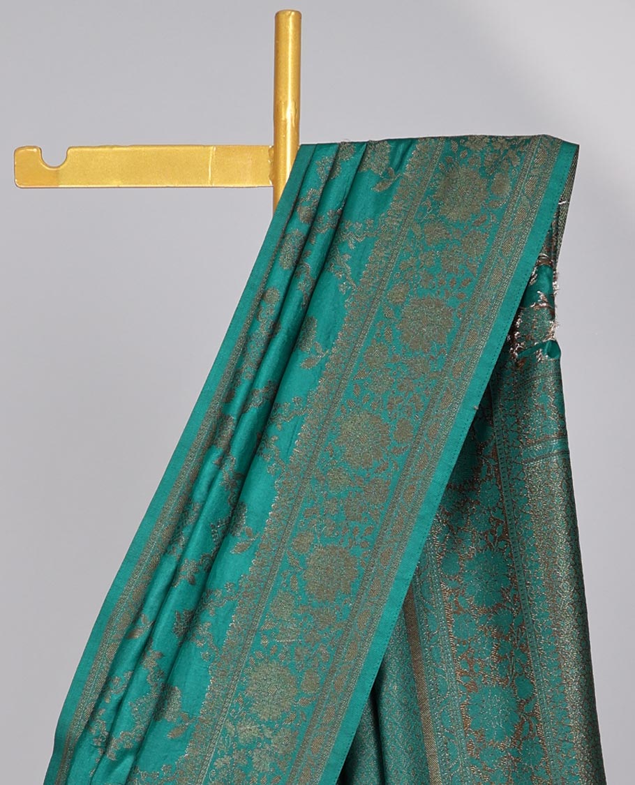 Green argyle enclosed with motifs semi- banaras tussar saree, self zari design border & zari jaal design pallu