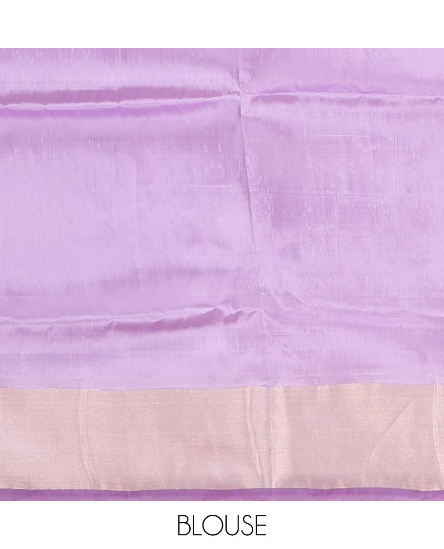 Deep green zari buttas Uppada saree, contrast bavanji border, and jaal patterned pallu