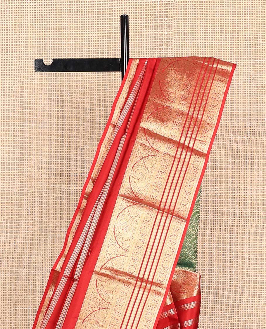 Red zari design Vasundhara silk mix saree, zari border of thilakam,mayil,kodi visiry & mayil kann contrast jaal pallu