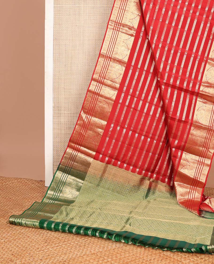 Red zari design Vasundhara silk mix saree, zari border of thilakam,mayil,kodi visiry & mayil kann contrast jaal pallu