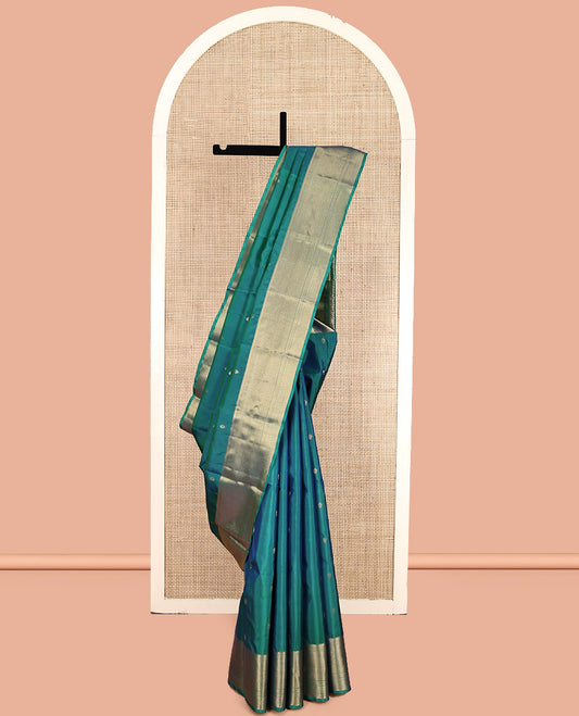 Blue Vasundhara Lite Silk Mix Saree, Dazzled with Zari Buttas, Highlighted by a Zari Border of Vanki Designs, Grand Pallu, and a Matching Blouse