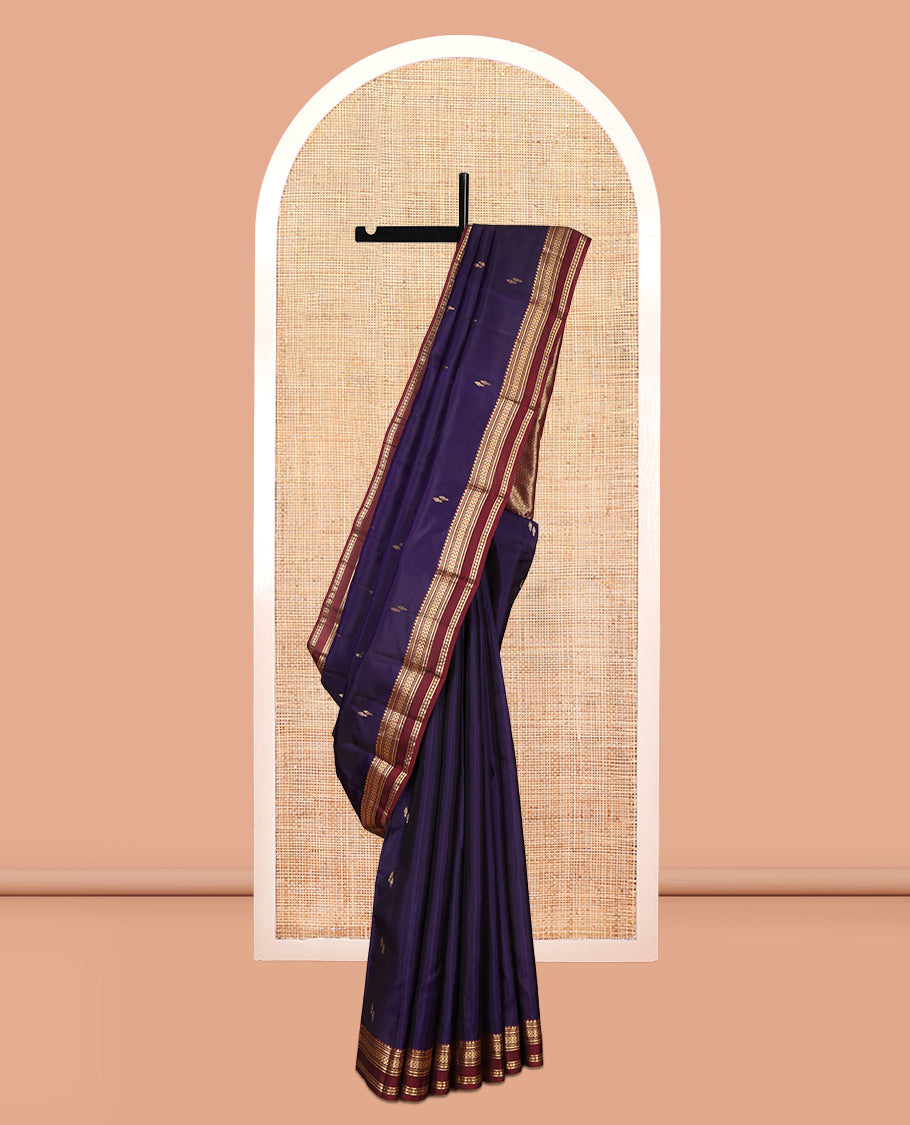 Blue Buttas Vasundhara Lite Silk Mix Saree, Contrast Rettai Pettu Border, Ara Madaam Pallu, Contrast Blouse