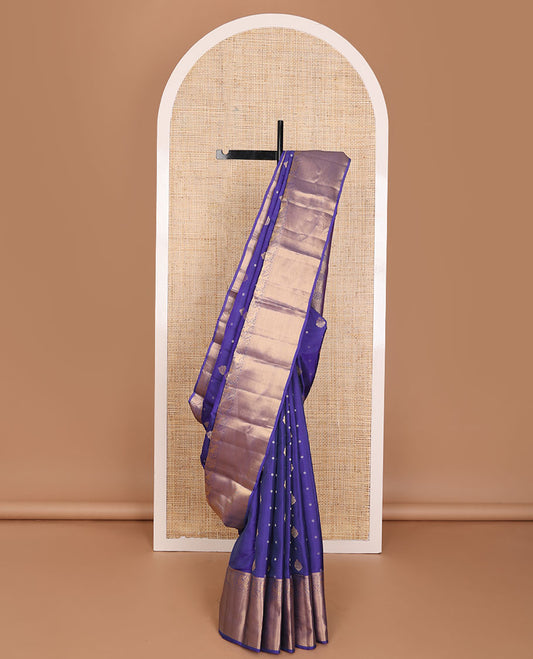 Blue zari buttas vasundhara elite silksaree,zari border of rekku,neli,mayil,kuthirai & stripes & pallu of chakra & checks