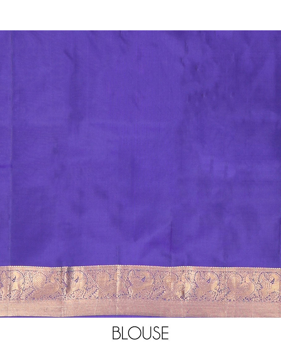 Blue zari buttas vasundhara elite silksaree,zari border of rekku,neli,mayil,kuthirai & stripes & pallu of chakra & checks