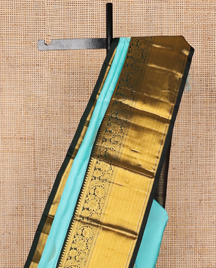 Blue silk saree with zari buttas, contrast border of rekku,kathir & kodi visiry design & intricately designed pallu