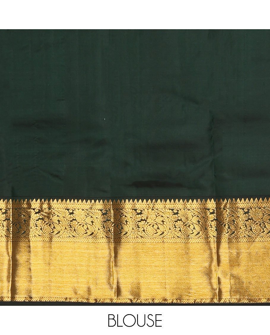 Blue silk saree with zari buttas, contrast border of rekku,kathir & kodi visiry design & intricately designed pallu