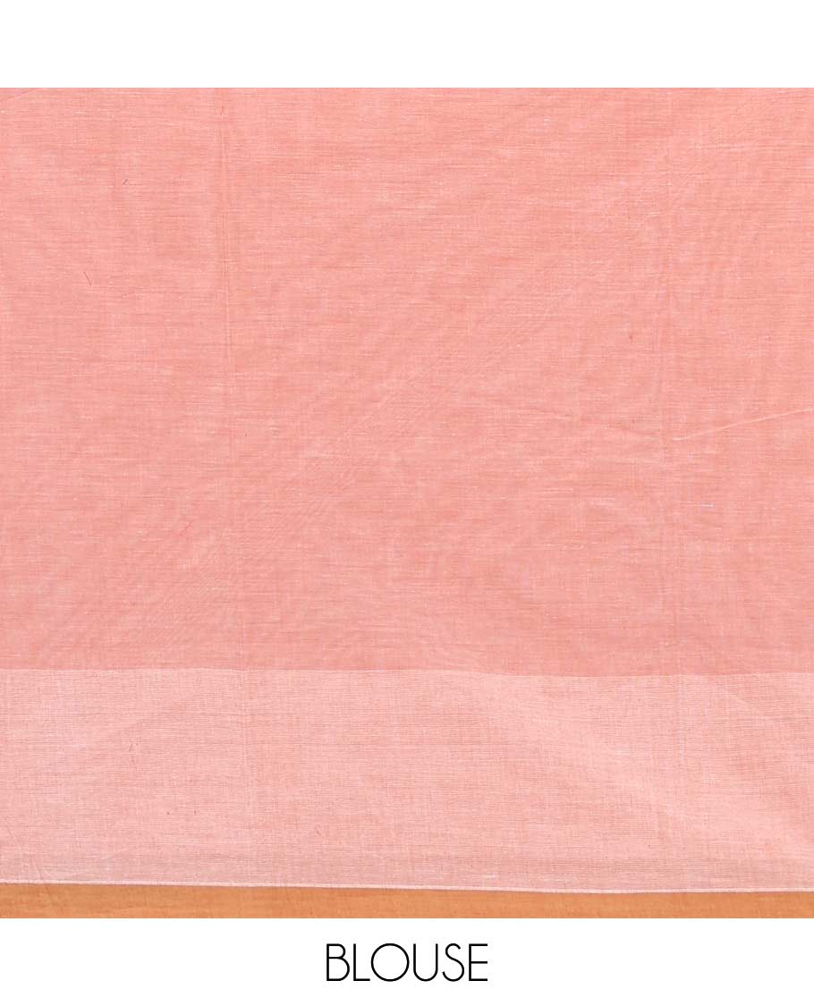 Peach unique buttas Coimbatore cotton saree, contrast unique buttas border, and pallu of geometric patterns