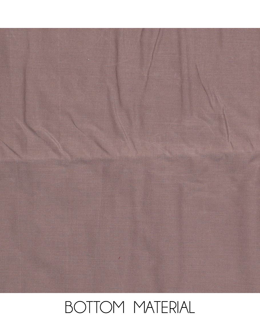 Grey material churidar set, floral-bird print, cut work and neck embroidered cotton top, plain cotton bottom, and sequins striped chanderi dupatta