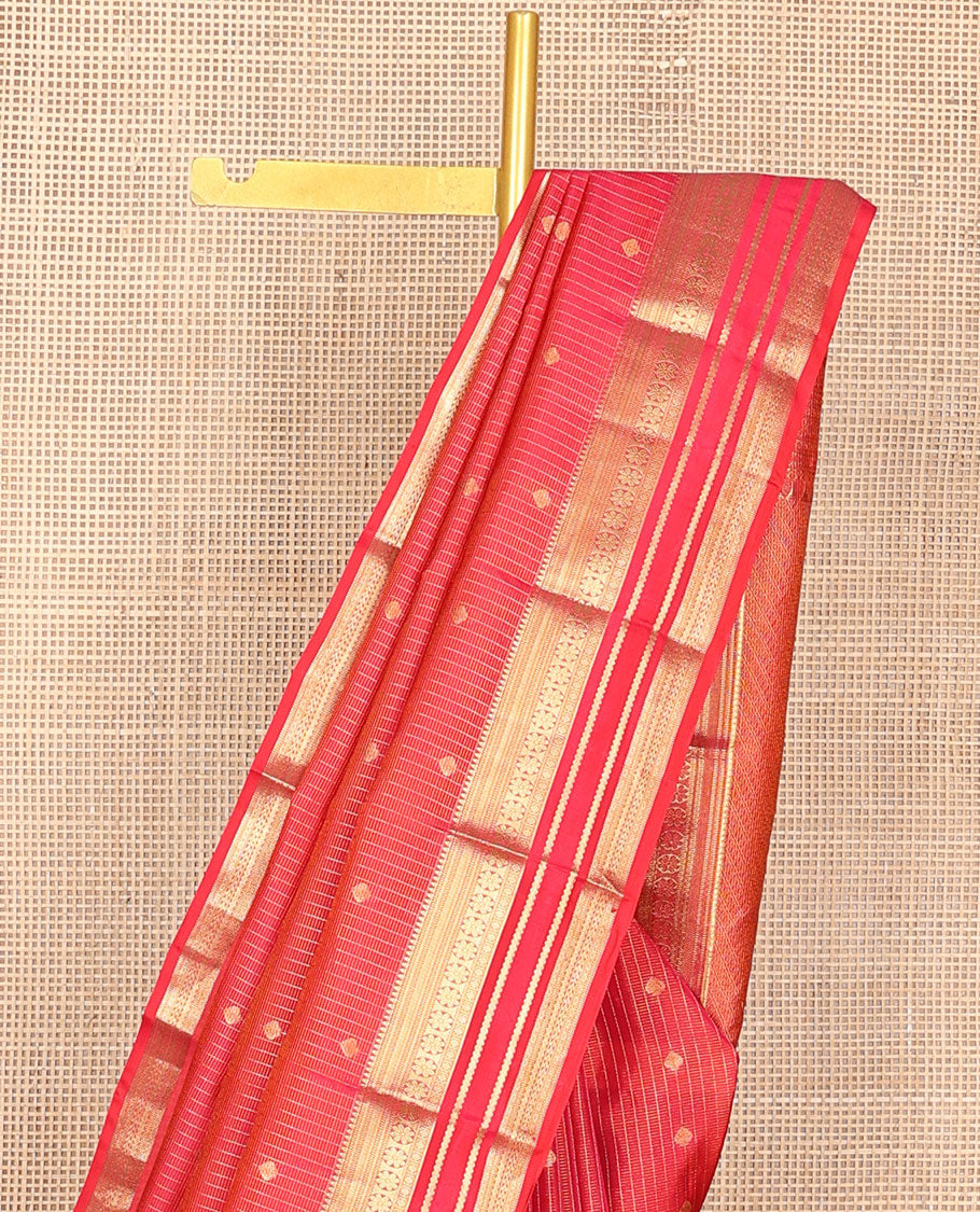 Red zari design vasundhara silk mix saree, zari border of rekku,muthu,banaras,kamalam & diamond designs & intricate pallu