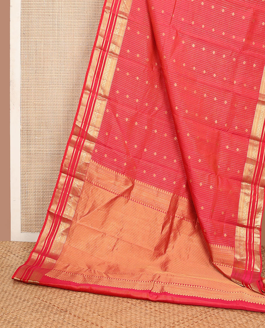 Red zari design vasundhara silk mix saree, zari border of rekku,muthu,banaras,kamalam & diamond designs & intricate pallu