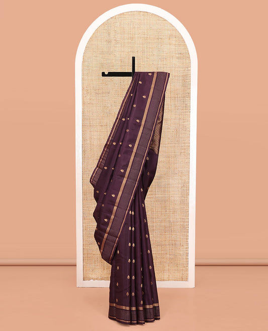 Purple Vasundhara Lite Silk Mix Saree, Subtly Woven with Zari Buttas All Over Its Body, Highlighted by Zari Striped Border, Grand Jaal Pallu and Paired with a Matching Blouse