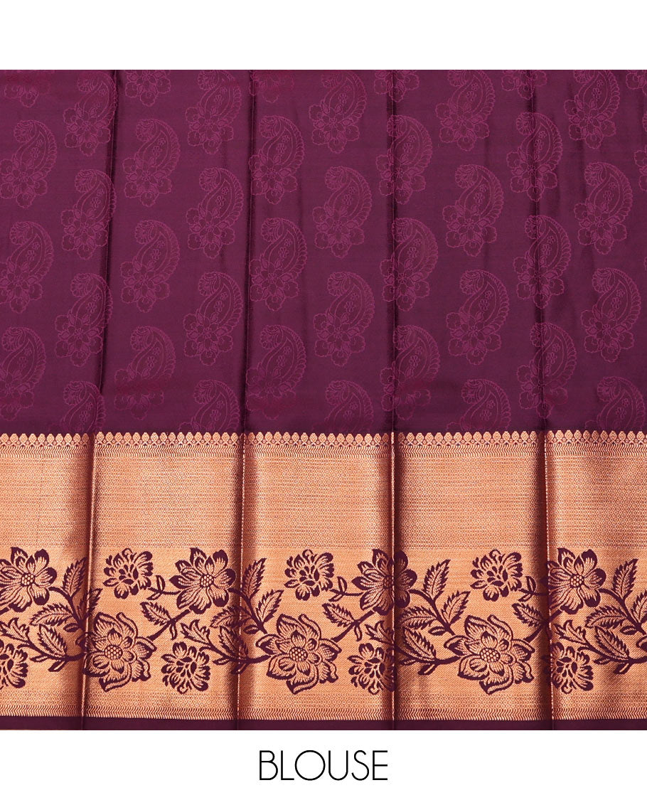 Orange Budget Silk Saree, Ornamented with Paisley Jacquard Design, Contrast Traditional Zari Border, Grand Pallu, and a Contrast Blouse