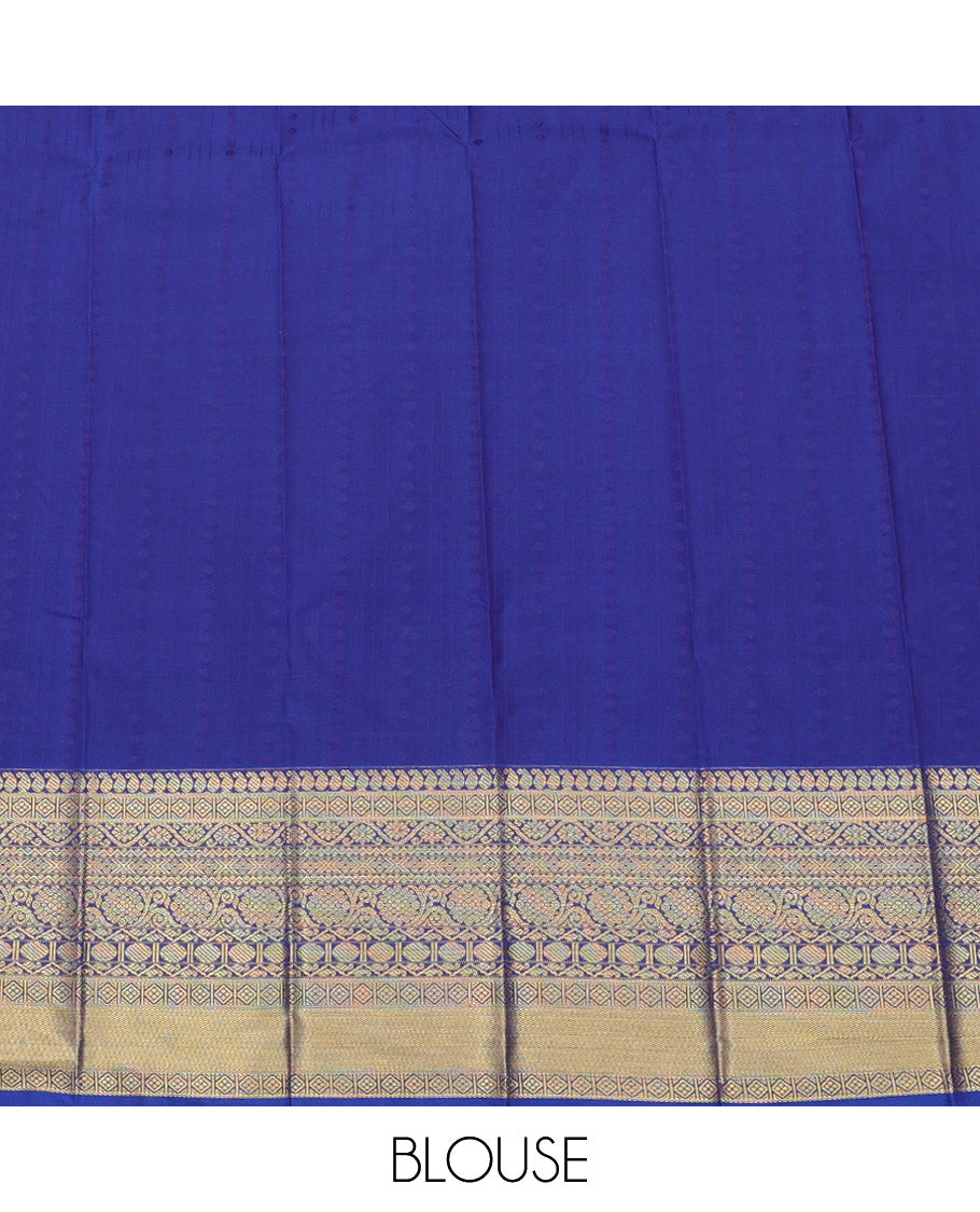 Blue Budget Silk Saree, Sparsely Sparkled with Zari Buttas on Its Body, Complemented by a Contrast Traditional Zari Design Border, Grand Pallu, and Paired with a Contrast Blouse