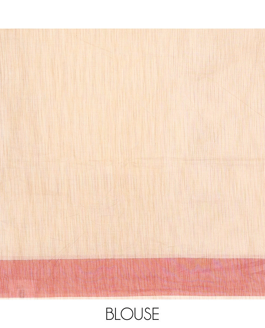 Chikku and Pink Kota Cotton Saree Subtly Woven with Zig-Zag Checks in Thread, Subtly Sparkled Contrast Bavanji Border, Plain Pallu, and Paired with a Matching Blouse
