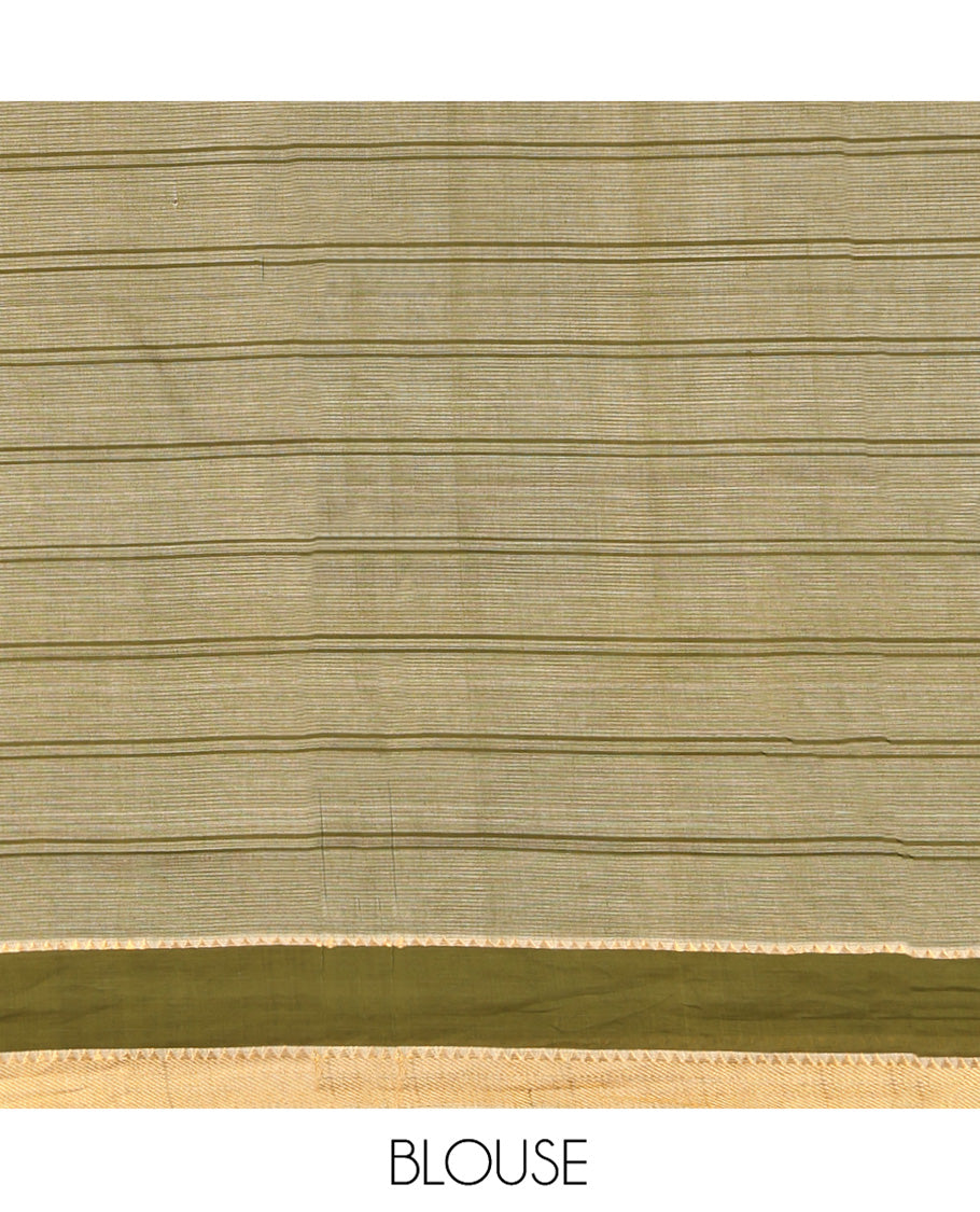 Sandal Mangalgiri Cotton Saree, Subtly Sparkled with Checks on Its Body, Complemented by Contrast Zari Temple Border, Zari-Striped Pallu, and Paired with a Contrast Blouse