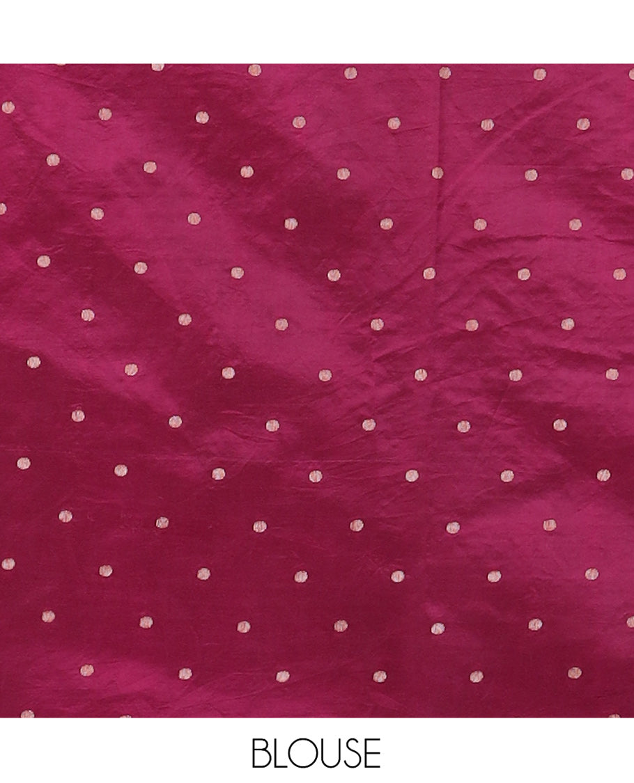 Purple Semi-Tussar Saree, Enriched with Zari Buttas and Checks, a Traditional Zari Border, and a Matching Blouse