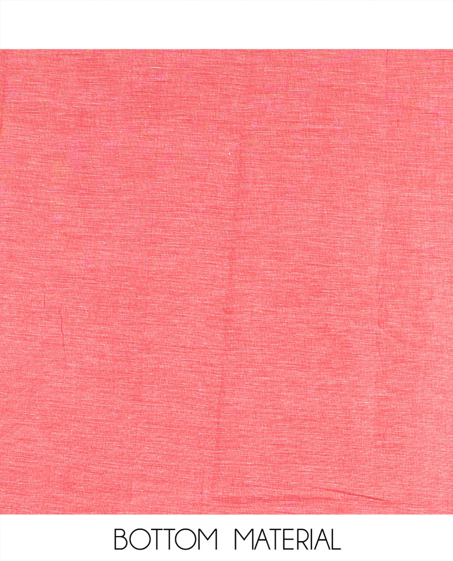 White Red Handloom Cotton Material Chudidar Set Featuring Butta Enclosed Checked Top, Heathered Bottom, and Dual-Color Dupatta