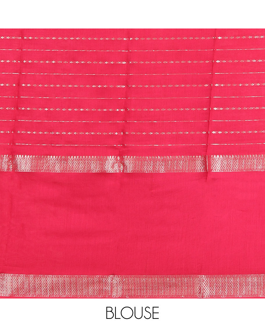 Orange Assam Silk Saree, Decorated with Zari Stripes, Complemented by Contrast Big Traditional Zari Border,  Zari Woven Pallu, and Contrast Blouse