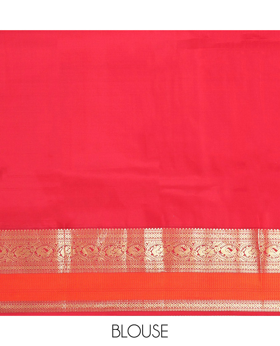 Green Vasundhara Silk Saree, Crafted with Zari Buttas, Complemented by Contrast Border Rekku, Muthu,  and Mayil Designs, Grand Pallu, and Contrast Blouse