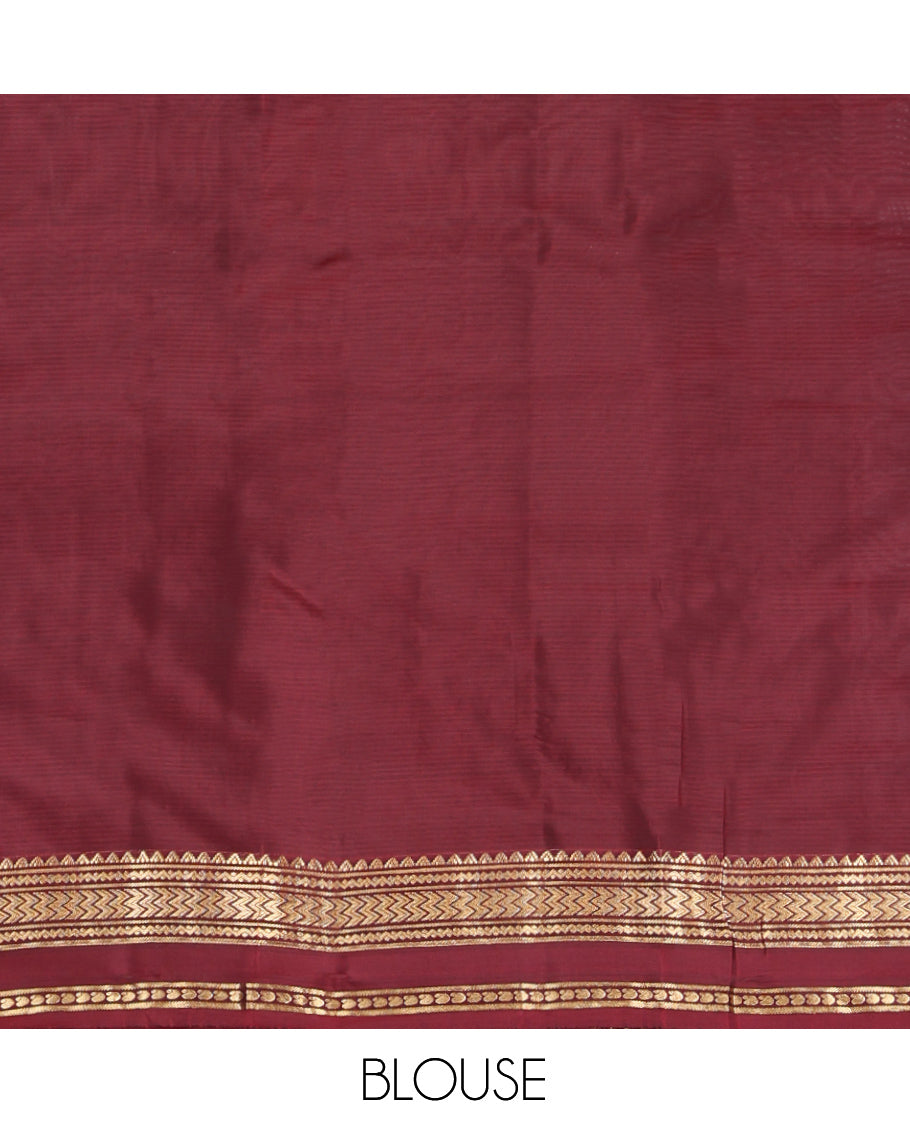 Blue Buttas Vasundhara Lite Silk Mix Saree, Contrast Rettai Pettu Border, Ara Madaam Pallu, Contrast Blouse