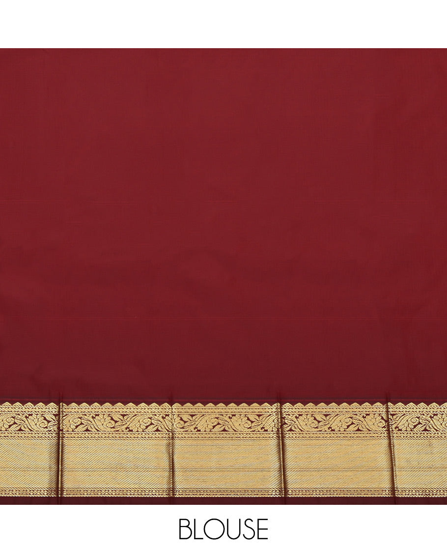 Blue Budget Silk Saree, Impeccably Styled with Zari Buttas and Checks, Complemented by a Contrast Traditional Zari Border, Grand Pallu, and a Contrast Blouse