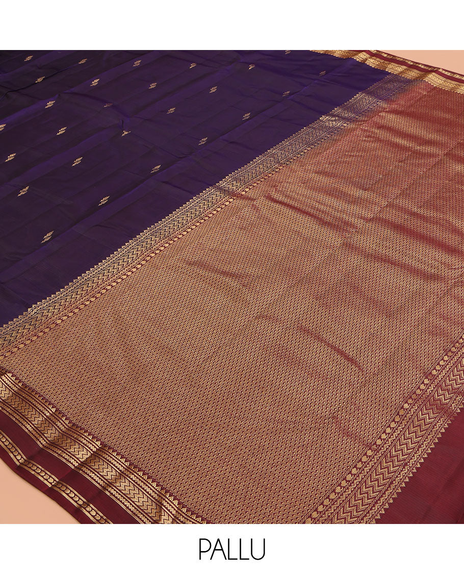 Blue Buttas Vasundhara Lite Silk Mix Saree, Contrast Rettai Pettu Border, Ara Madaam Pallu, Contrast Blouse