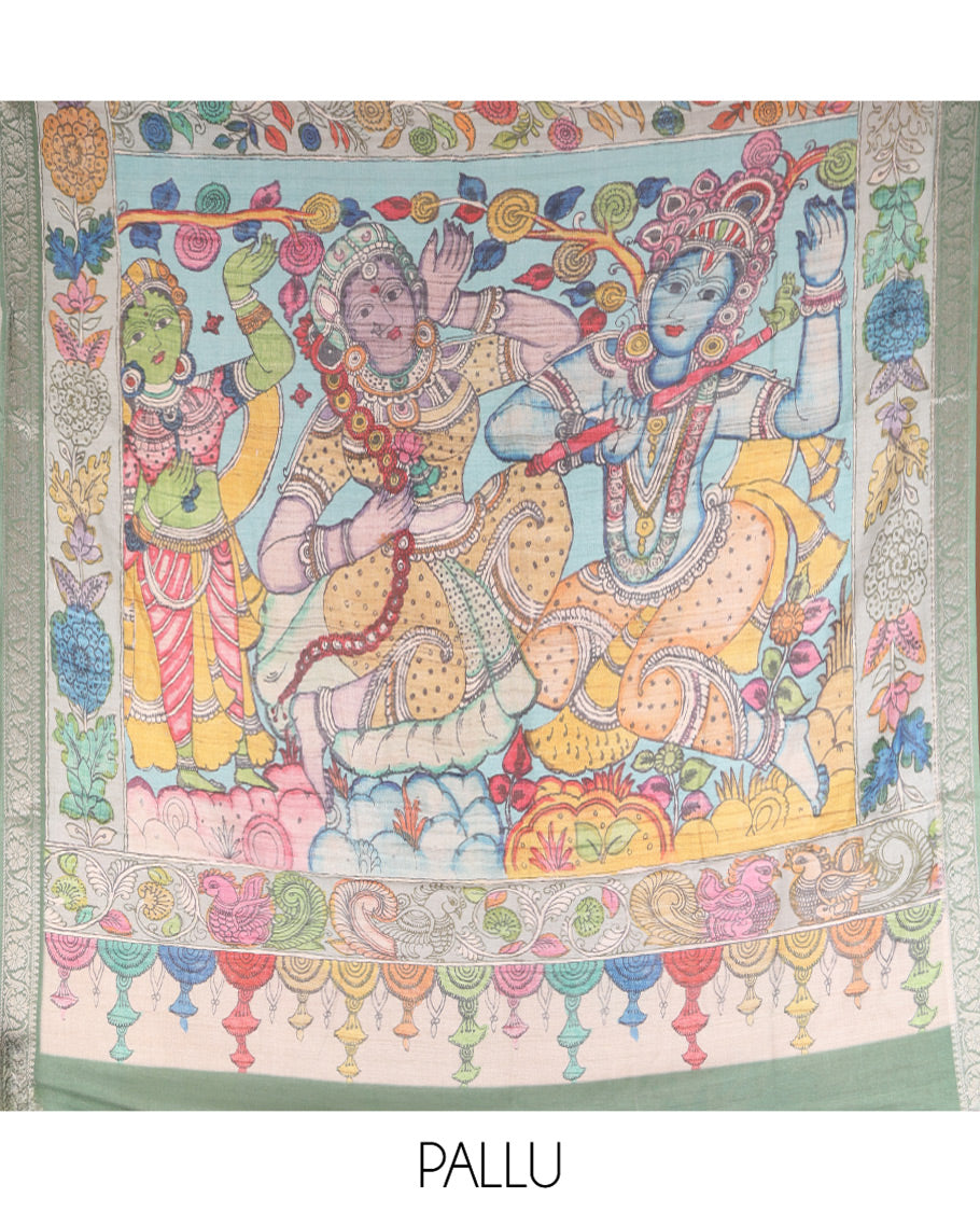 Pink Kalamkari Printed Fancy Tussar Saree
