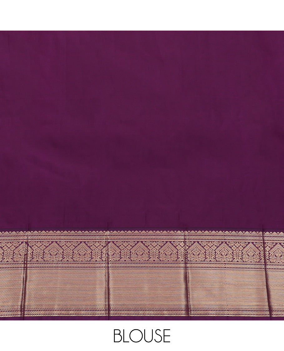 Turquoise Budget Silk Saree, Styled with Zari Designs, Complemented by a Contrast Traditional Zari Rettai Pettu Border, Grand Pallu, and Contrast Blouse